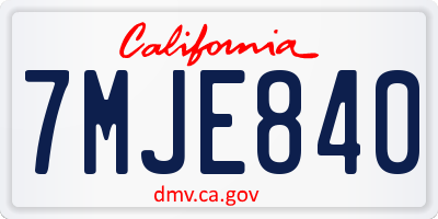 CA license plate 7MJE840
