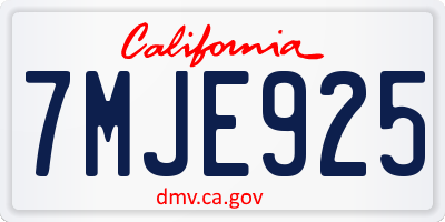 CA license plate 7MJE925