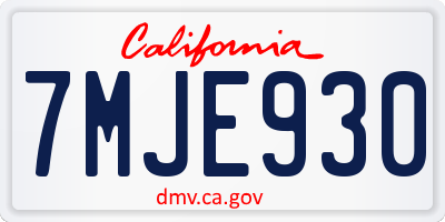 CA license plate 7MJE930