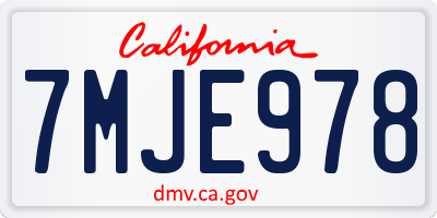 CA license plate 7MJE978