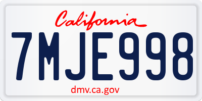 CA license plate 7MJE998