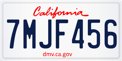 CA license plate 7MJF456