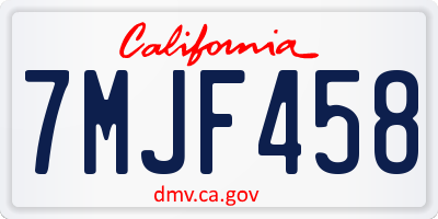 CA license plate 7MJF458