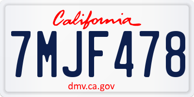 CA license plate 7MJF478
