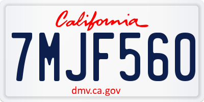 CA license plate 7MJF560
