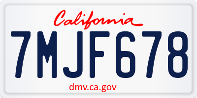CA license plate 7MJF678