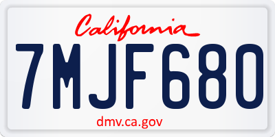 CA license plate 7MJF680