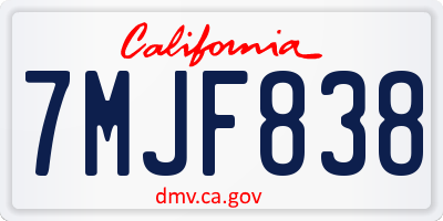 CA license plate 7MJF838