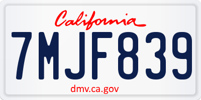 CA license plate 7MJF839
