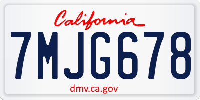 CA license plate 7MJG678