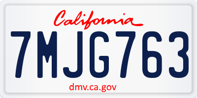 CA license plate 7MJG763