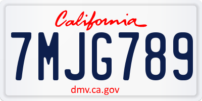 CA license plate 7MJG789