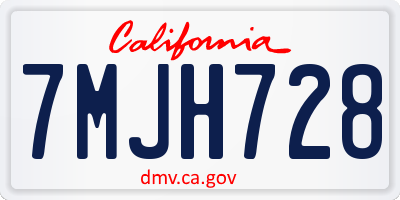 CA license plate 7MJH728
