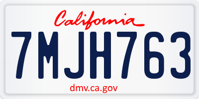 CA license plate 7MJH763