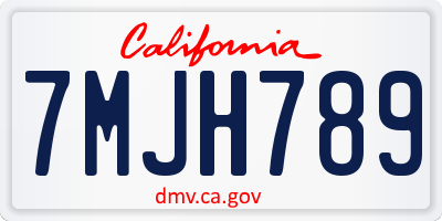 CA license plate 7MJH789