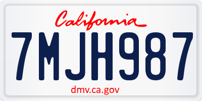 CA license plate 7MJH987