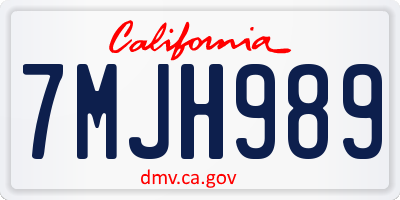 CA license plate 7MJH989