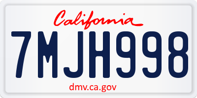 CA license plate 7MJH998