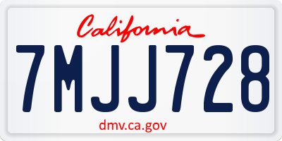 CA license plate 7MJJ728