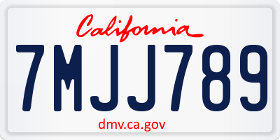 CA license plate 7MJJ789