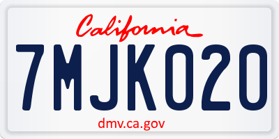 CA license plate 7MJK020