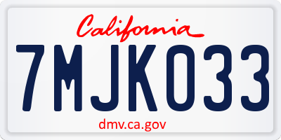 CA license plate 7MJK033