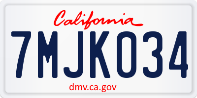 CA license plate 7MJK034