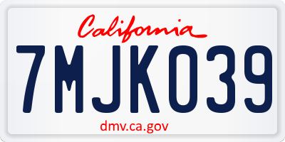 CA license plate 7MJK039