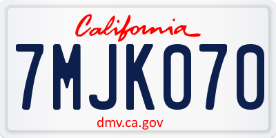 CA license plate 7MJK070