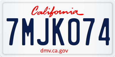 CA license plate 7MJK074
