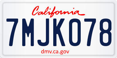 CA license plate 7MJK078