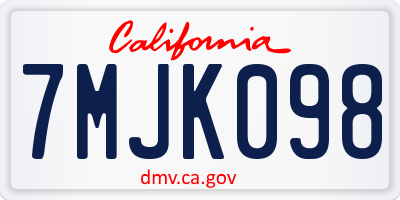 CA license plate 7MJK098