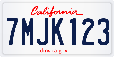 CA license plate 7MJK123