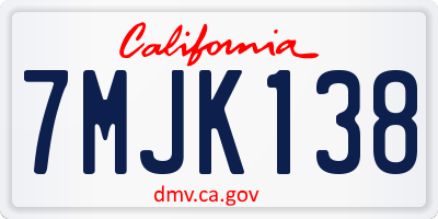 CA license plate 7MJK138