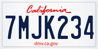 CA license plate 7MJK234