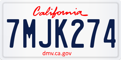 CA license plate 7MJK274