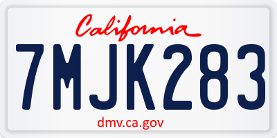 CA license plate 7MJK283