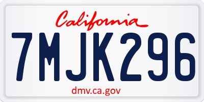CA license plate 7MJK296
