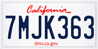 CA license plate 7MJK363