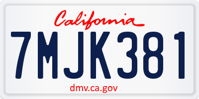 CA license plate 7MJK381