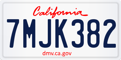 CA license plate 7MJK382