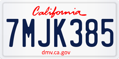 CA license plate 7MJK385