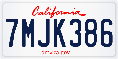 CA license plate 7MJK386