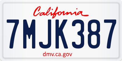 CA license plate 7MJK387