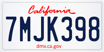 CA license plate 7MJK398