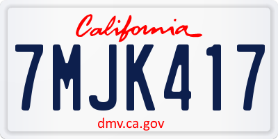 CA license plate 7MJK417