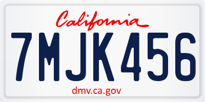 CA license plate 7MJK456
