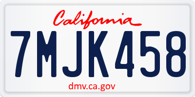 CA license plate 7MJK458