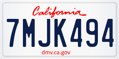 CA license plate 7MJK494
