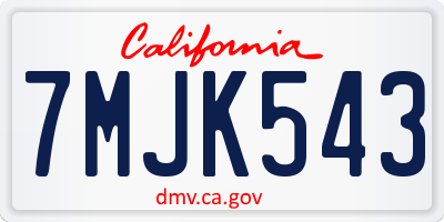 CA license plate 7MJK543